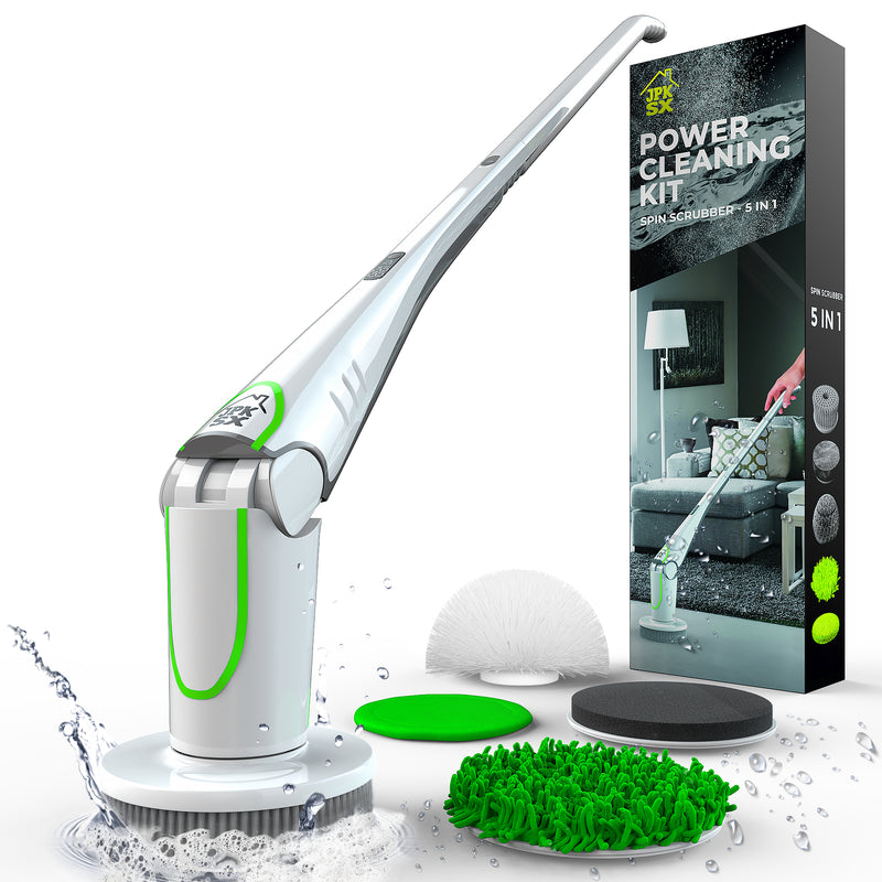 Spin Scrubber Electric Mop - Powerful Cordless Floor Cleaner Rechargeable Cordless Floor Cleaning Tool for Kitchen, Bathroom, and Living Room with Replaceable Brush Heads (Emerald White)