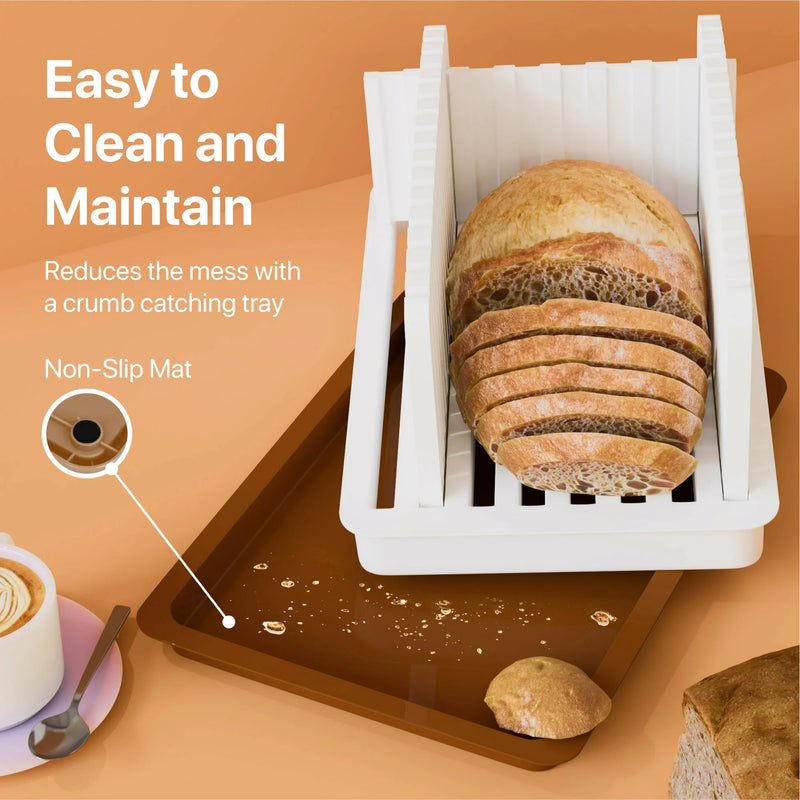 Adjustable Bread Slicer - Foldable Design for Homemade Bread with Uniform Bread Slicing Guide - Brown