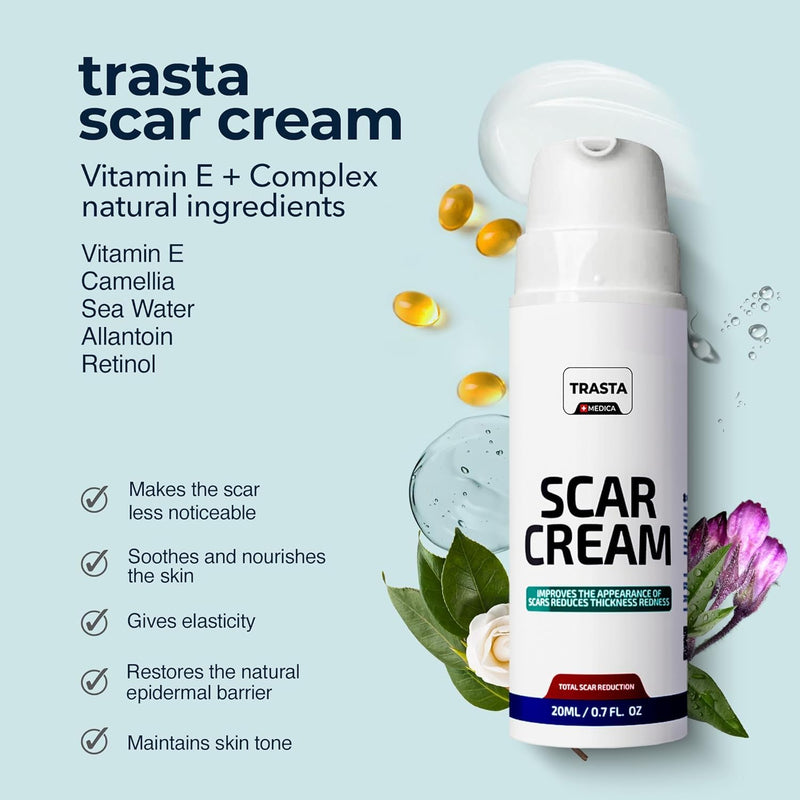 Silicone Scar Cream for Surgical and Bug Bite Scar Remover 0.73 Fl Oz - Scar Cream for New & Old Scars, C-Section and Burns - Vitamin E, Retinol and Allantoin