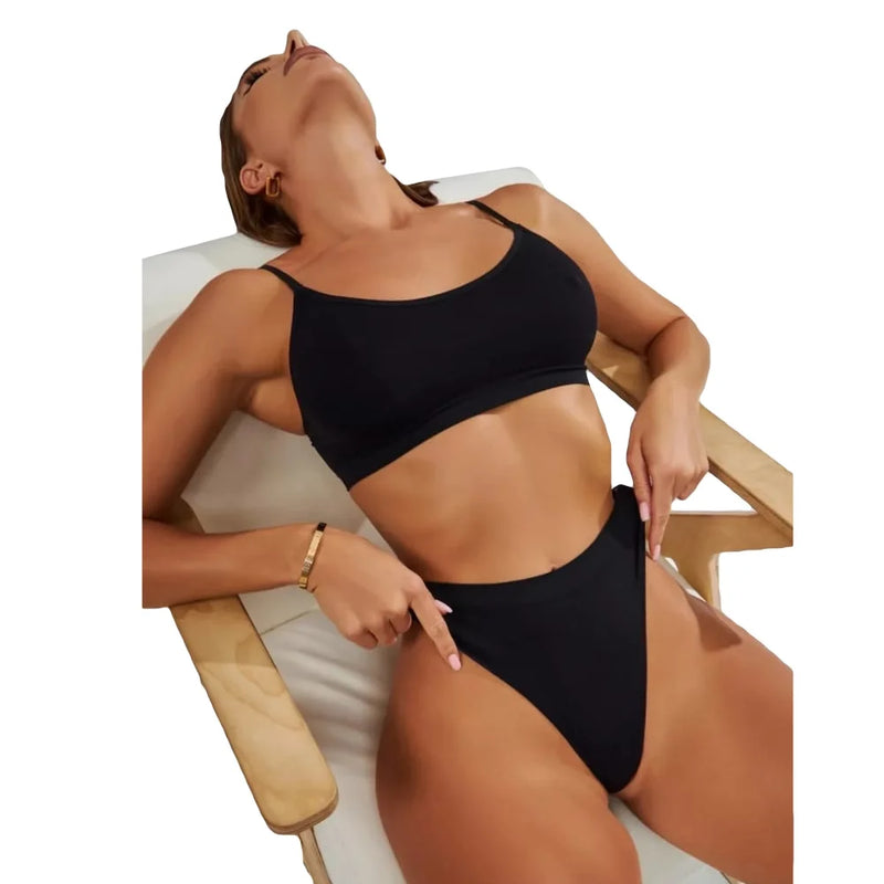 ANDELINA Seamless Matching Bra And Panty Set Skims Underwear Bralette & Thong Set (Black, XS/S)