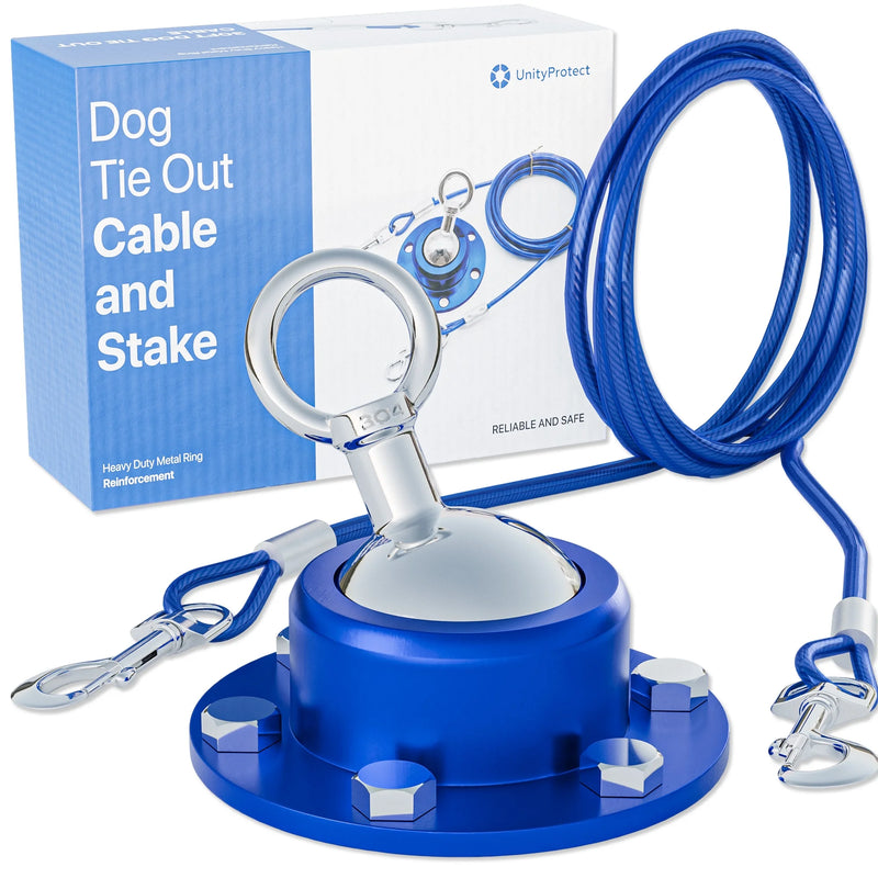 Heavy Duty Dog Tie Out Cable and Stake – 30ft Tangle-Free Leash with Stainless Steel Clips – Dog Tether for Yard with 360° Rotating Ring and Secure Ground Screws – Perfect for Yard and Camping