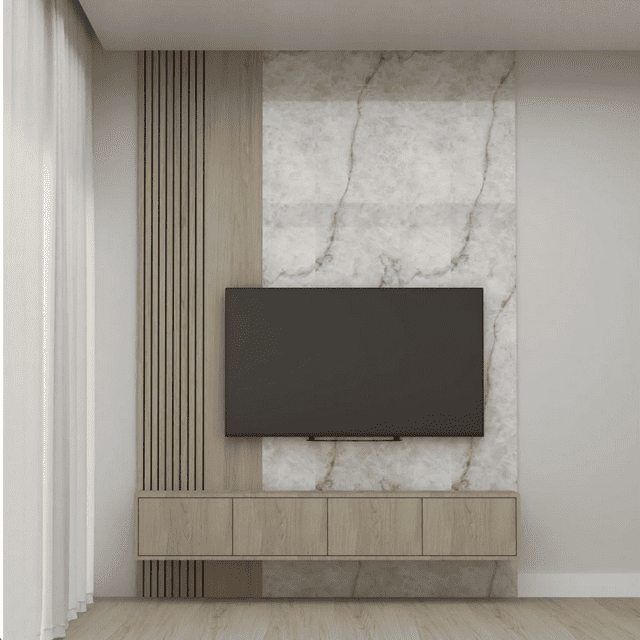 Modern Floating TV Stand with Slat Panel & Storage Cabinet – Wall-Mounted Entertainment Center