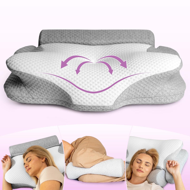 ThetaDream Cervical Neck Pillow for Neck Pain Relief – Contour Orthopedic Memory Foam Pillows with Height Insert and Detachable Roll – Neck Pillow and Support Pillow for Stomach, Back & Side Sleeper