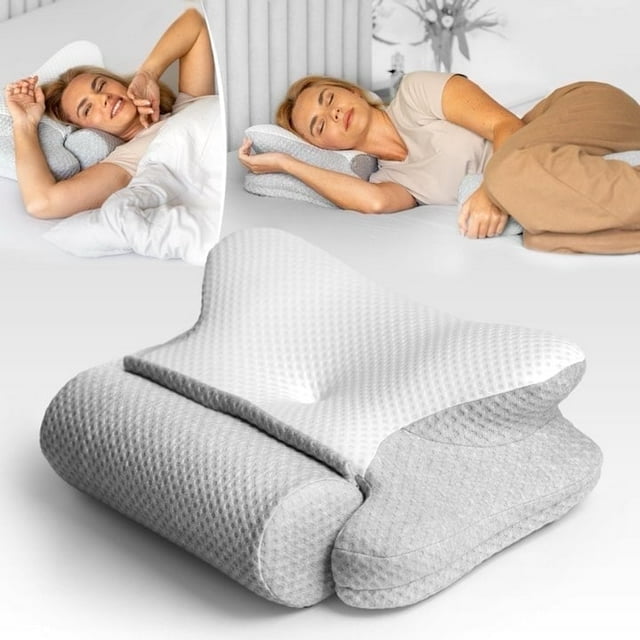 ThetaDream Cervical Neck Pillow for Neck Pain Relief – Contour Orthopedic Memory Foam Pillows with Height Insert and Detachable Roll – Neck Pillow and Support Pillow for Stomach, Back & Side Sleeper