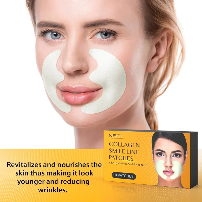 Collagen Smile Line Wrinkle Patches with Hyaluronic Acid, Deep hydration, Anti Aging, Aloe Vera, Vitamin E, Skin Safe & Botox Alternative - 5 pairs