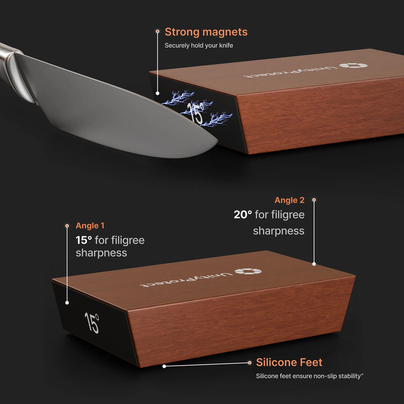 UnityProtect Knife Sharpener with Magnetic Holder, 15° & 20° Rolling Knife Sharpening Kit with Diamond & Ceramic Discs, Leather Strop, Kitchen Knife Sharpening Tool