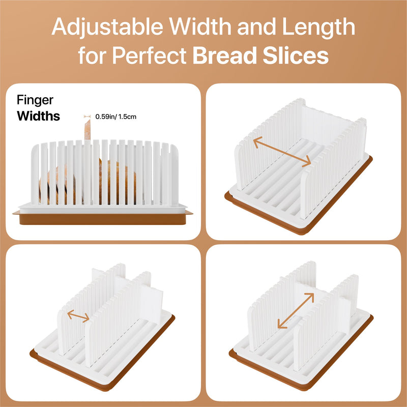 Adjustable Bread Slicer - Foldable Design for Homemade Bread with Uniform Bread Slicing Guide - Brown