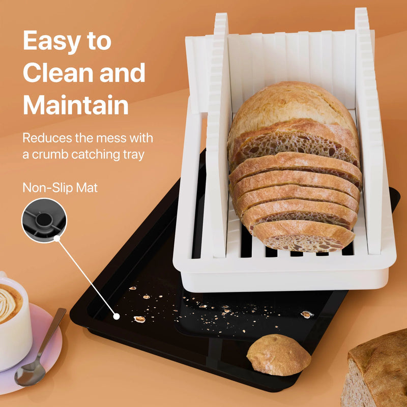 Adjustable Bread Slicer - Foldable Design for Homemade Bread with Uniform Bread Slicing Guide - Black