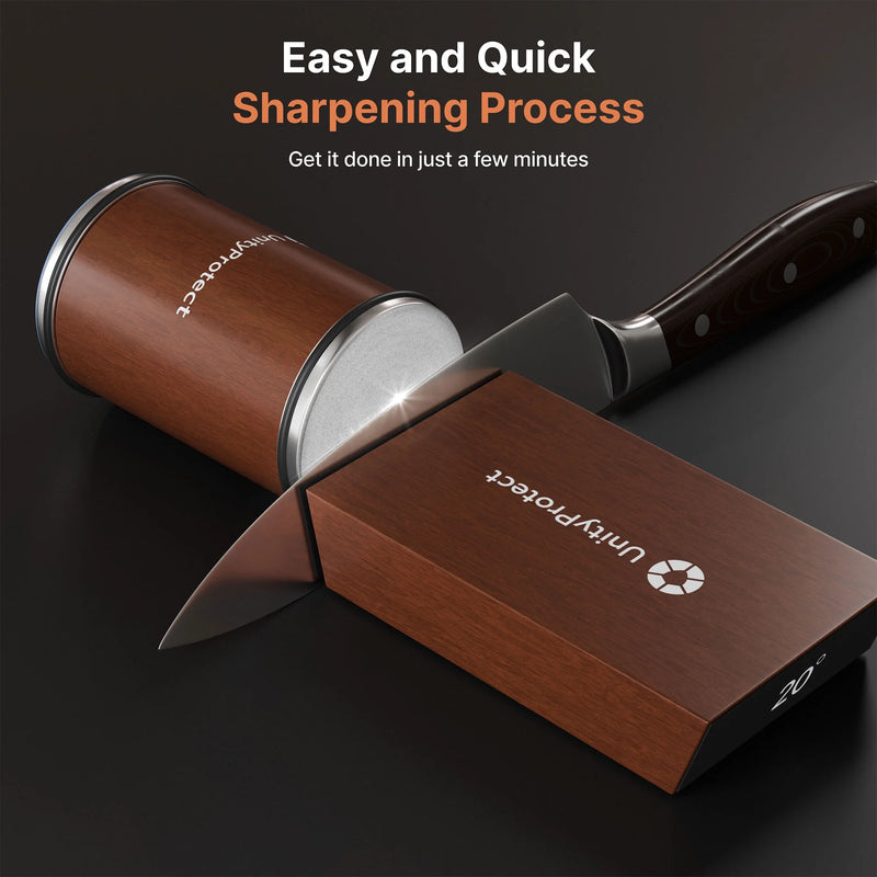 UnityProtect Knife Sharpener with Magnetic Holder, 15° & 20° Rolling Knife Sharpening Kit with Diamond & Ceramic Discs, Leather Strop, Kitchen Knife Sharpening Tool