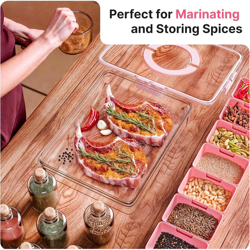 Divided Serving Tray with Lid & Snack Box Containers - Charcuterie Boxes with Clear Lids - Snackle Box Container for Fruit, Nuts, Cookies with Portable Utensils Set with Case (Pink)
