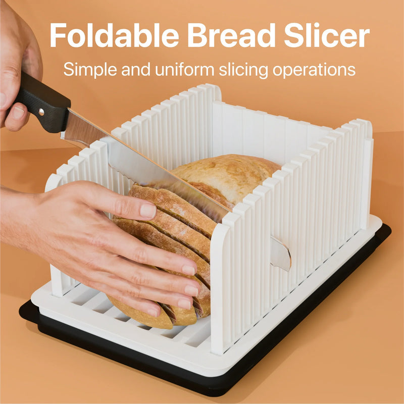 Adjustable Bread Slicer - Foldable Design for Homemade Bread with Uniform Bread Slicing Guide - Black