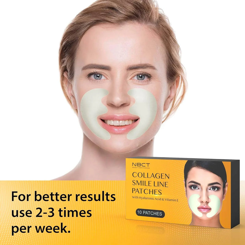 Collagen Smile Line Wrinkle Patches with Hyaluronic Acid, Deep hydration, Anti Aging, Aloe Vera, Vitamin E, Skin Safe & Botox Alternative - 5 pairs
