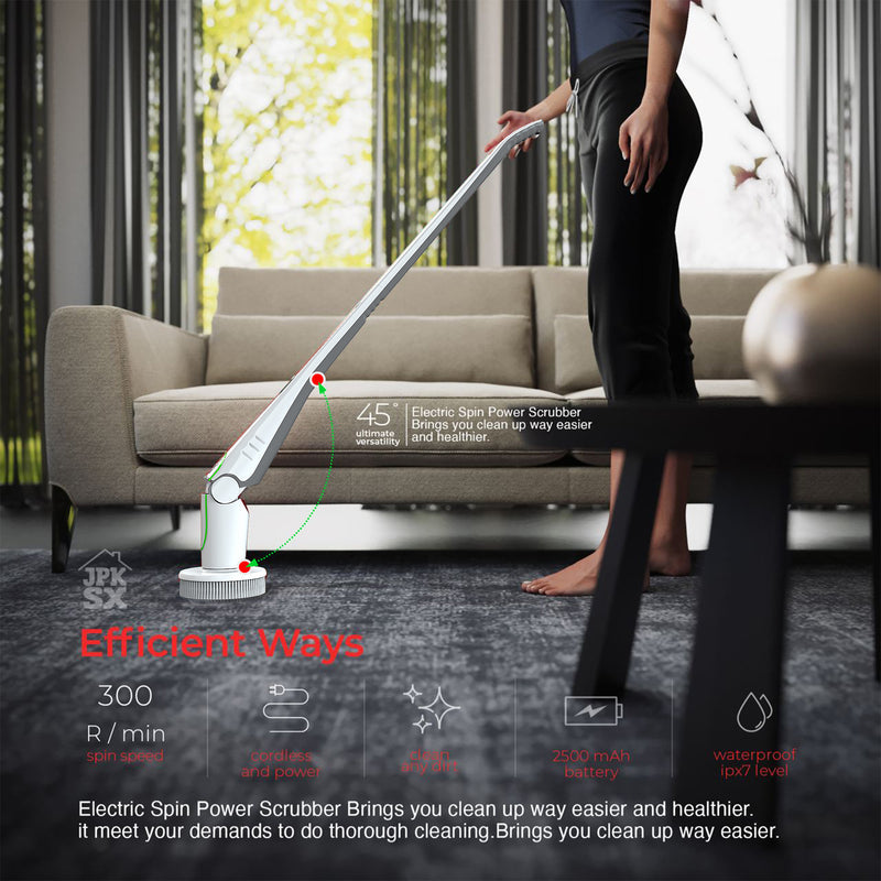 Spin Scrubber Electric Mop - Powerful Cordless Floor Cleaner Rechargeable Cordless Floor Cleaning Tool for Kitchen, Bathroom, and Living Room with Replaceable Brush Heads (Emerald White)