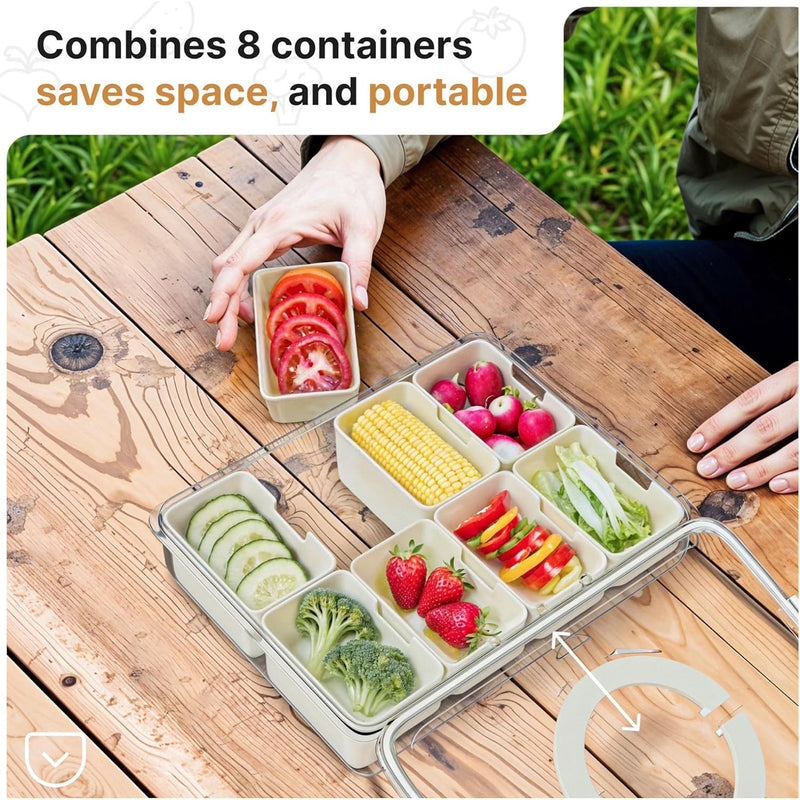 Divided Serving Tray with Lid & Snack Box Containers - Charcuterie Boxes with Clear Lids - Snackle Box Container for Fruit, Nuts, Cookies with Portable Utensils Set with Case - White