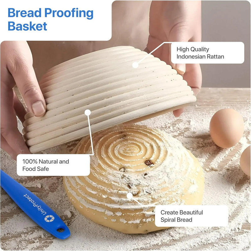 Bread Proofing Basket Set of 2, 10 Inch Oval & 9 Round Sourdough Bread Baskets, Banneton Proofing Basket with Linen Liner, Bread Lame
