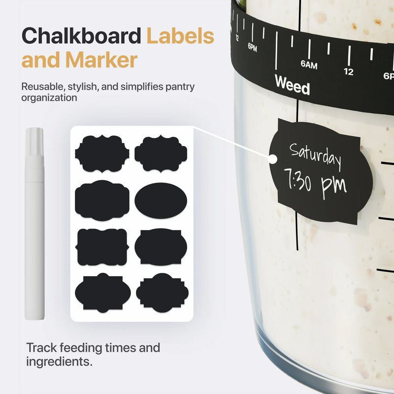 Premium Sourdough Starter Kit - 24 oz Bread Sourdough Jar with Marked Feeding Band, Thermometer, Cloth Cover & Aluminum Lid - Sourdough Bread Baking Supplies