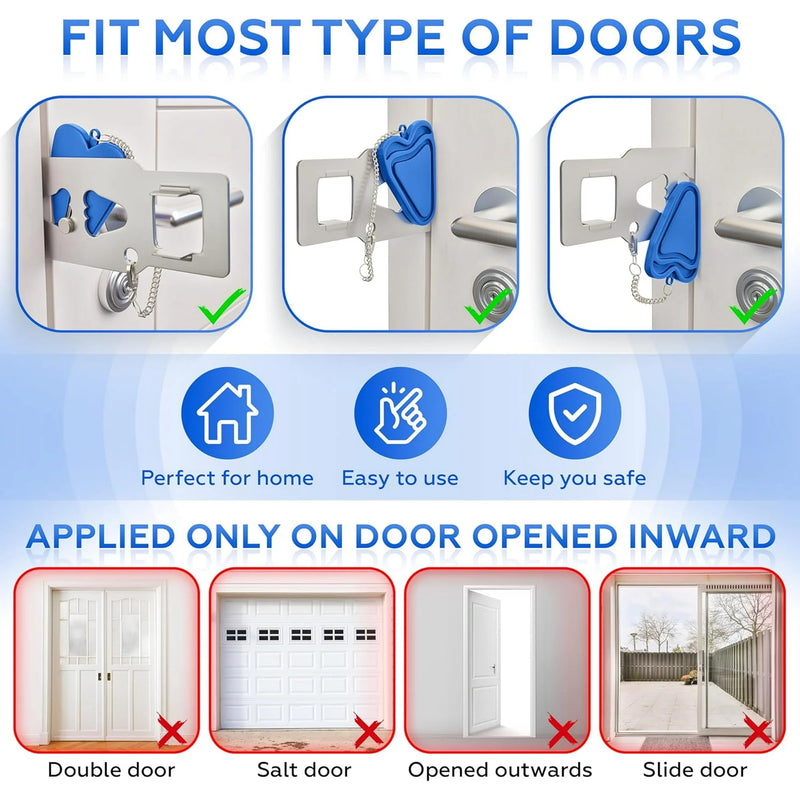 UnityProtect 3 Piece Stainless Steel Door Security Bar with Alarm and Portable Lock