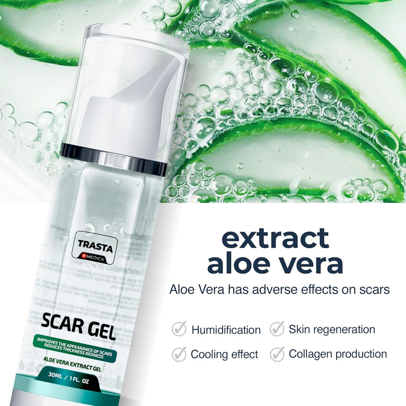 Advanced Scar Gel -Extract Aloe-Silicone Gel for Scars-New Old Scars for Surgical Scars,Stretch Marks,Burn,Keloid,C-Section,Acne, 1oz (30g)
