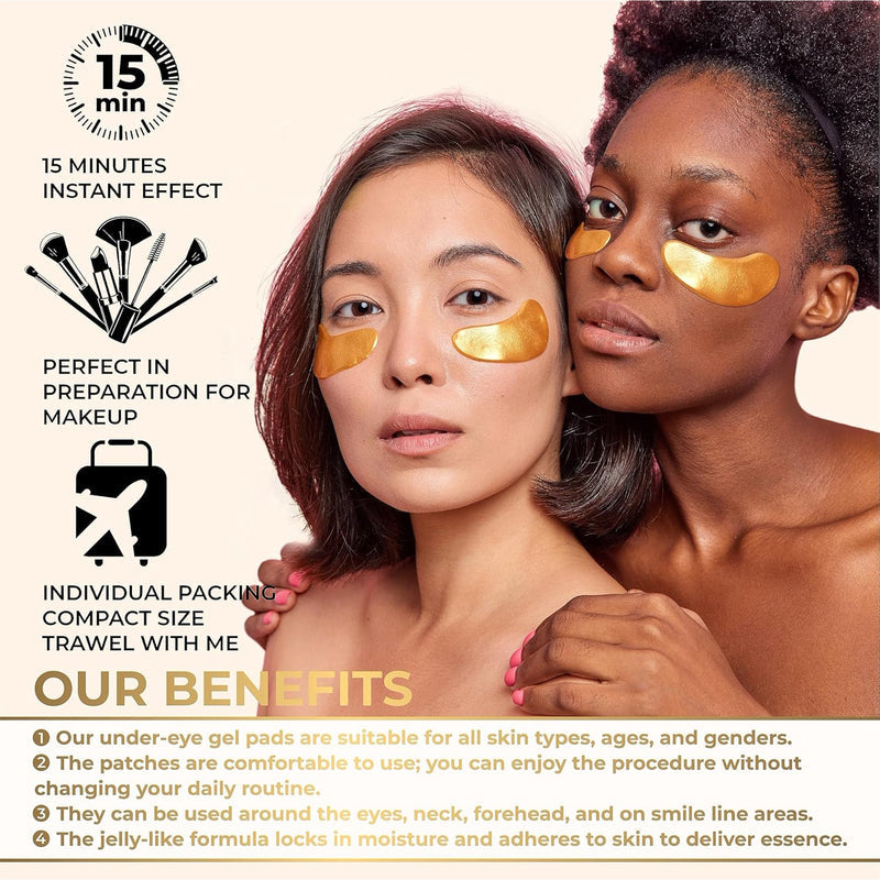 Made In USA Eye Mask Aloe Barbadensis Leaf Extract Under Eye Patches for Dark Circles and Puffiness - 20 Pairs with Vitamin C and Collagen