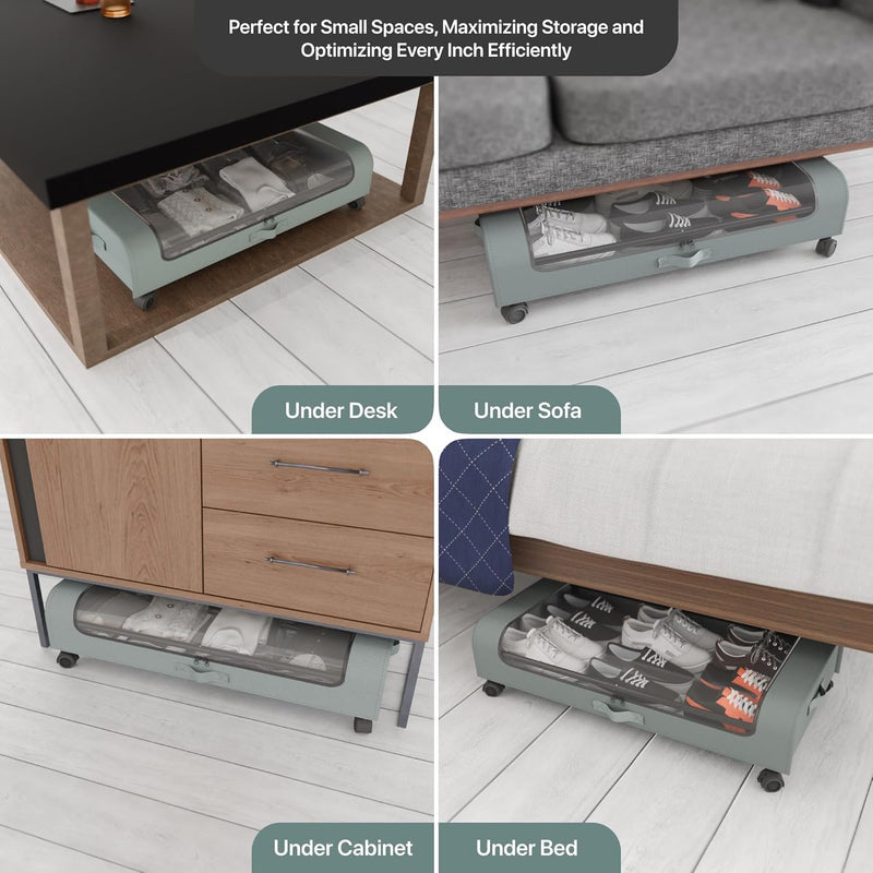 Underbed Storage with Wheels – 2 Pack Rolling Under Bed Storage for Shoes and More – Under Bed Shoe Storage Organizer – Durable, Space-Saving, and Easy-to-Use Underbed Storage Solution