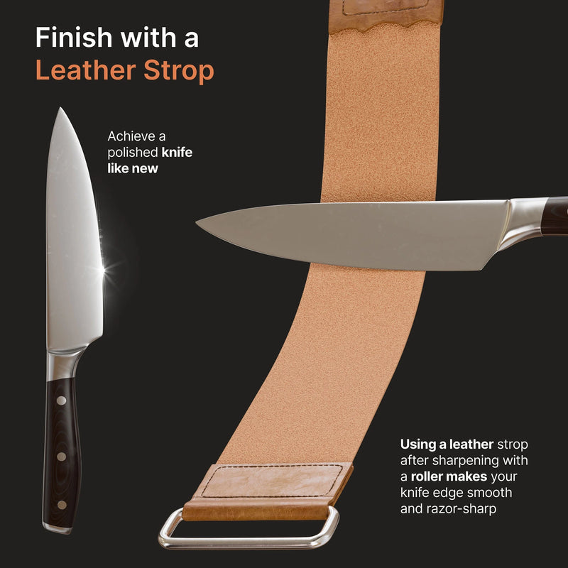 UnityProtect Knife Sharpener with Magnetic Holder, 15° & 20° Rolling Knife Sharpening Kit with Diamond & Ceramic Discs, Leather Strop, Kitchen Knife Sharpening Tool