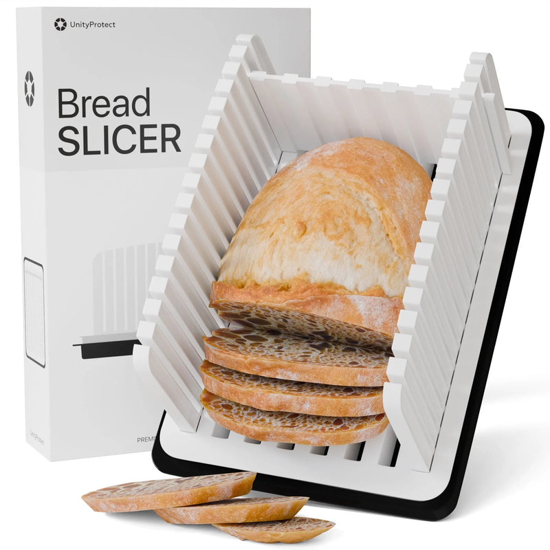 Adjustable Bread Slicer - Foldable Design for Homemade Bread with Uniform Bread Slicing Guide - Black