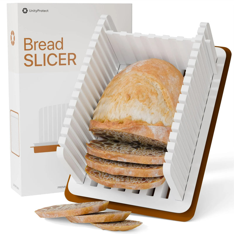 Adjustable Bread Slicer - Foldable Design for Homemade Bread with Uniform Bread Slicing Guide - Brown
