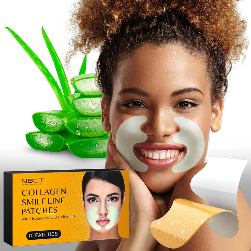 Collagen Smile Line Wrinkle Patches with Hyaluronic Acid, Deep hydration, Anti Aging, Aloe Vera, Vitamin E, Skin Safe & Botox Alternative - 5 pairs