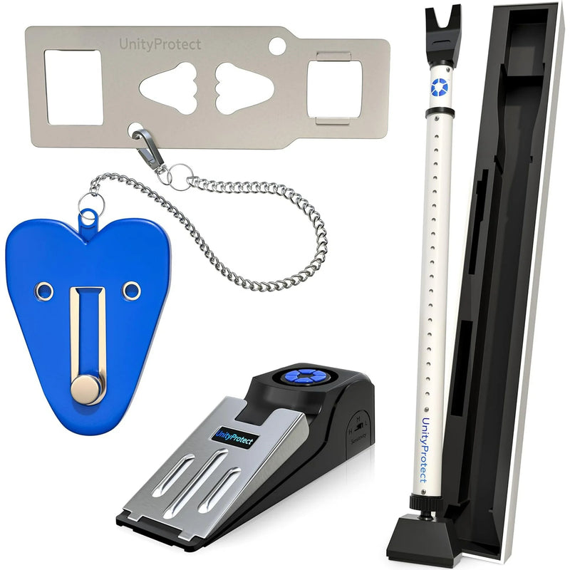 UnityProtect 3 Piece Stainless Steel Door Security Bar with Alarm and Portable Lock
