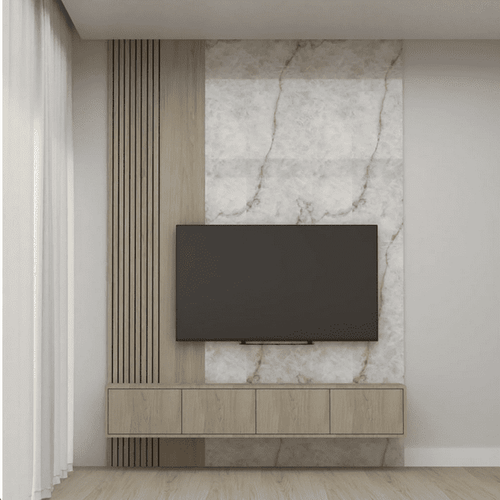 Modern Floating TV Stand with Slat Panel & Storage Cabinet – Wall-Mounted Entertainment Center