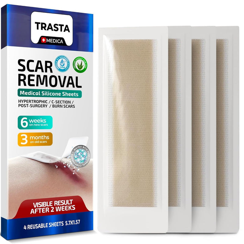 Silicone Scar Sheets – 4Pcs Scar Tape for Surgical Scars, New Old Scars – Natural Silicone Gel for Scars with – Skin Friendly Discrete Scar Patches for Acne, C-Section, Burns