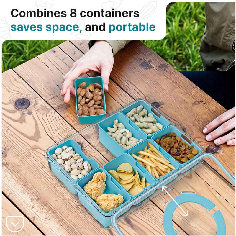 Divided Serving Tray with Lid & Snack Box Containers - Charcuterie Boxes with Clear Lids - Snackle Box Container for Fruit, Nuts, Cookies with Portable Utensils Set with Case (Turquoise)