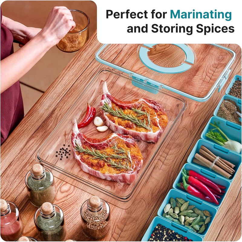 Divided Serving Tray with Lid & Snack Box Containers - Charcuterie Boxes with Clear Lids - Snackle Box Container for Fruit, Nuts, Cookies with Portable Utensils Set with Case (Turquoise)