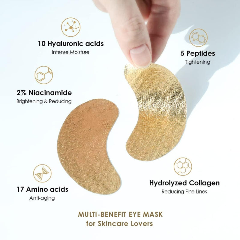 Under Eye Mask for Dark Circles and Puffiness, 24K Gold Foil Eye Mask, Skincare Under Eye Patches, Under Eye Collagen Masks - 7 Pairs Under Eye Pads