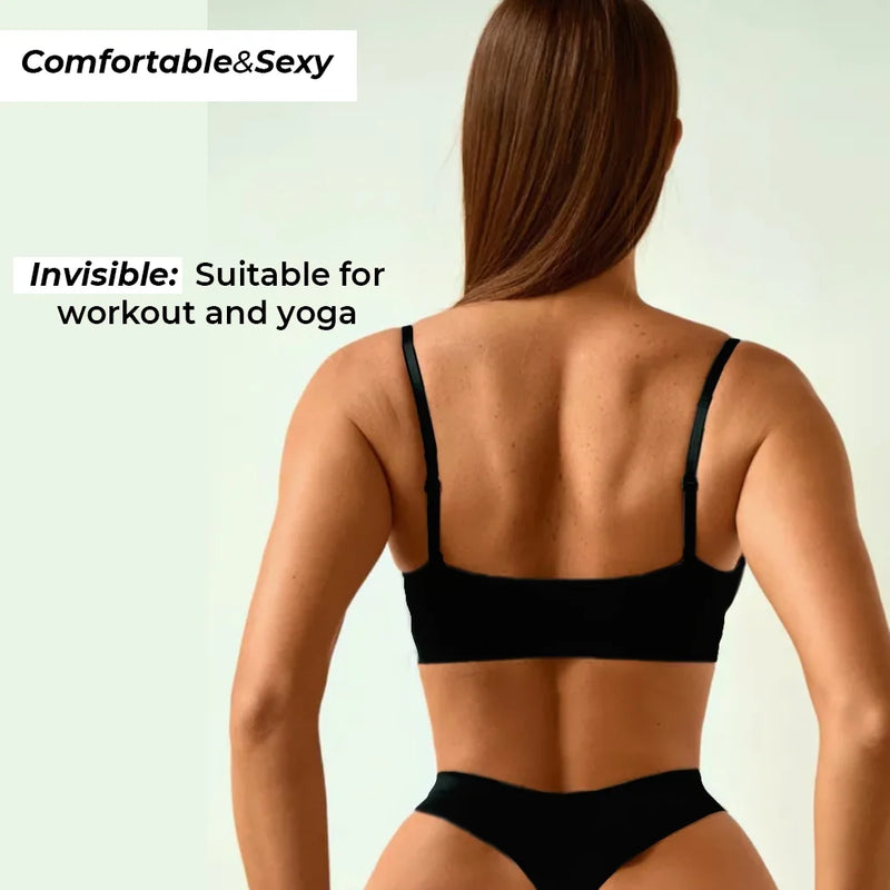 ANDELINA Seamless Matching Bra And Panty Set Skims Underwear Bralette & Thong Set (Black, XS/S)