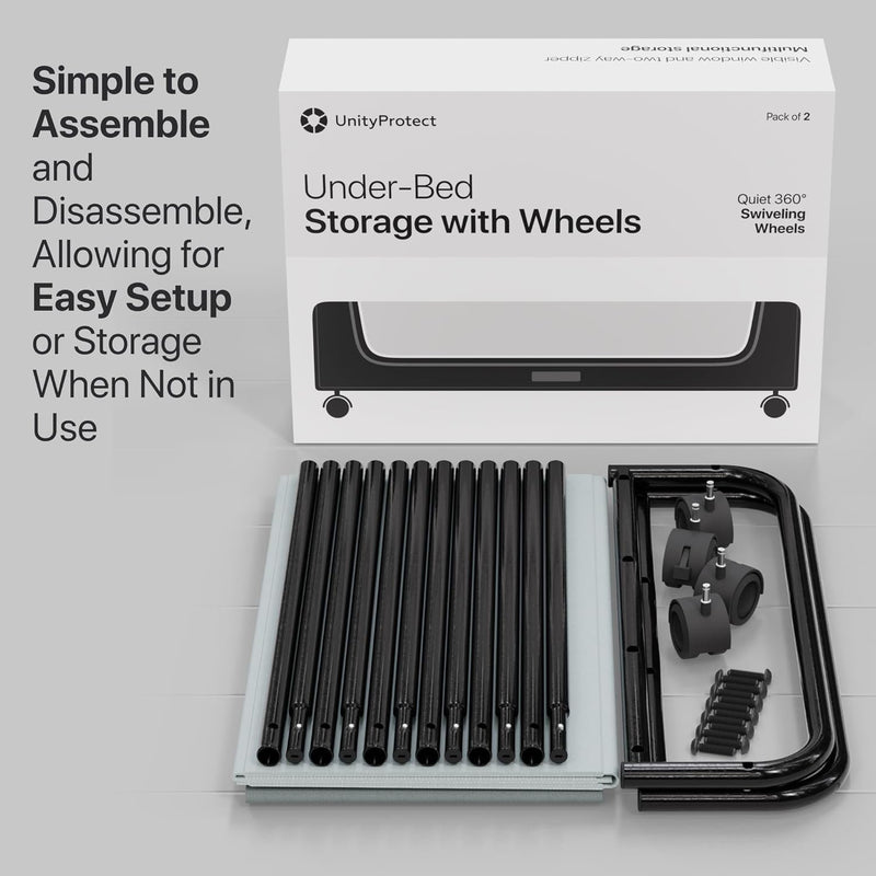 Underbed Storage with Wheels – 2 Pack Rolling Under Bed Storage for Shoes and More – Under Bed Shoe Storage Organizer – Durable, Space-Saving, and Easy-to-Use Underbed Storage Solution