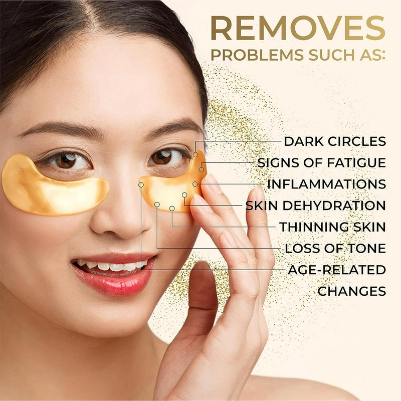 Made In USA Eye Mask Aloe Barbadensis Leaf Extract Under Eye Patches for Dark Circles and Puffiness - 20 Pairs with Vitamin C and Collagen
