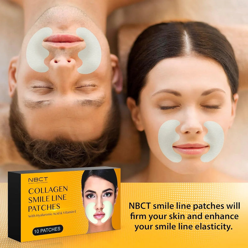 Collagen Smile Line Wrinkle Patches with Hyaluronic Acid, Deep hydration, Anti Aging, Aloe Vera, Vitamin E, Skin Safe & Botox Alternative - 5 pairs