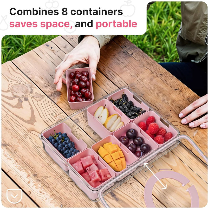 Divided Serving Tray with Lid & Snack Box Containers - Charcuterie Boxes with Clear Lids - Snackle Box Container for Fruit, Nuts, Cookies with Portable Utensils Set with Case (Pink)