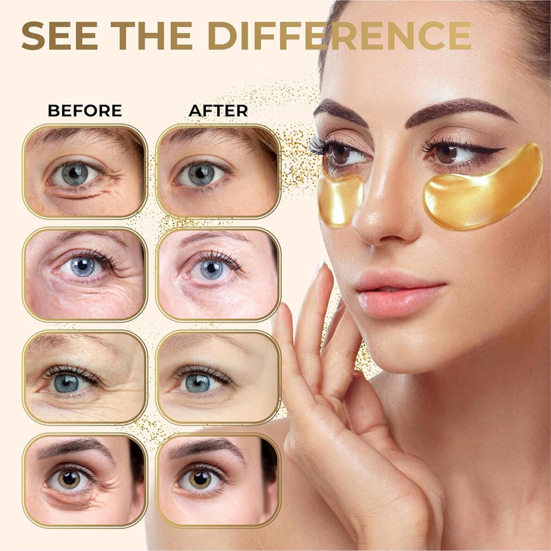 Made In USA Eye Mask Aloe Barbadensis Leaf Extract Under Eye Patches for Dark Circles and Puffiness - 20 Pairs with Vitamin C and Collagen