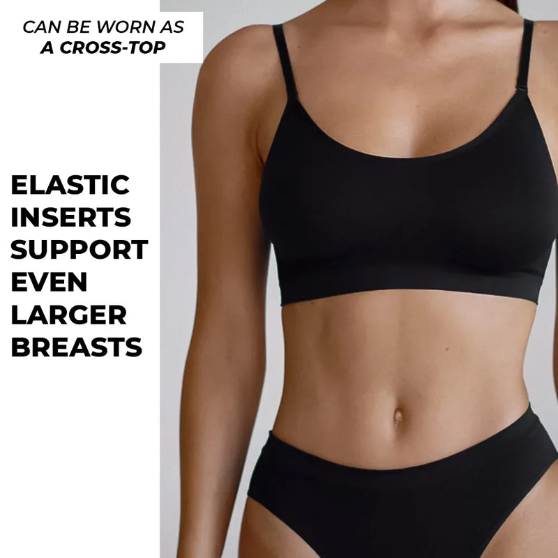 ANDELINA Seamless Matching Bra And Panty Set Skims Underwear Bralette & Thong Set (Black, XS/S)