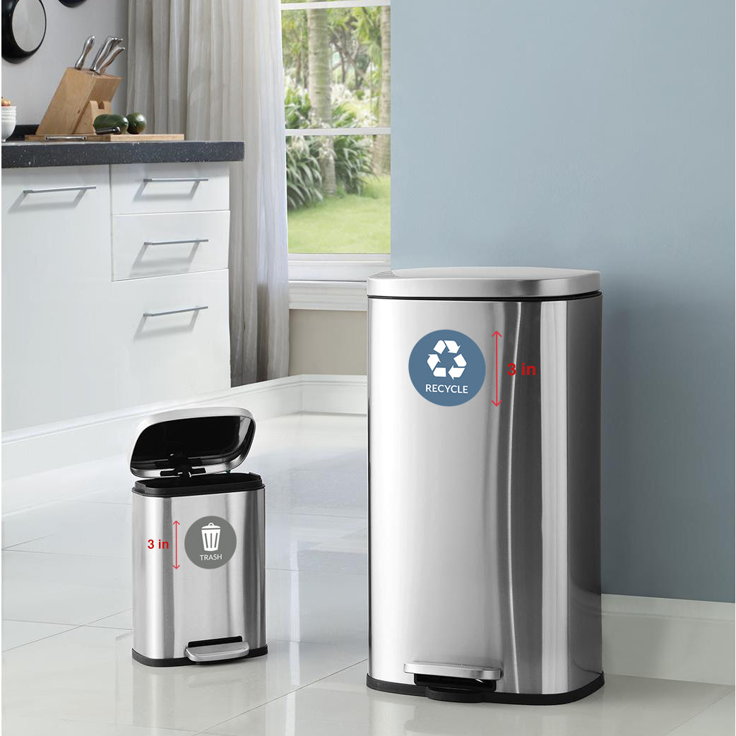 VBAP CORP Recycle Trash Bin Sticker - (Pack of 4) 3" Round Logo Sign Decal Labels Self-Adhesive Vinyl Laminated. Waterproof Indoor and Outdoor