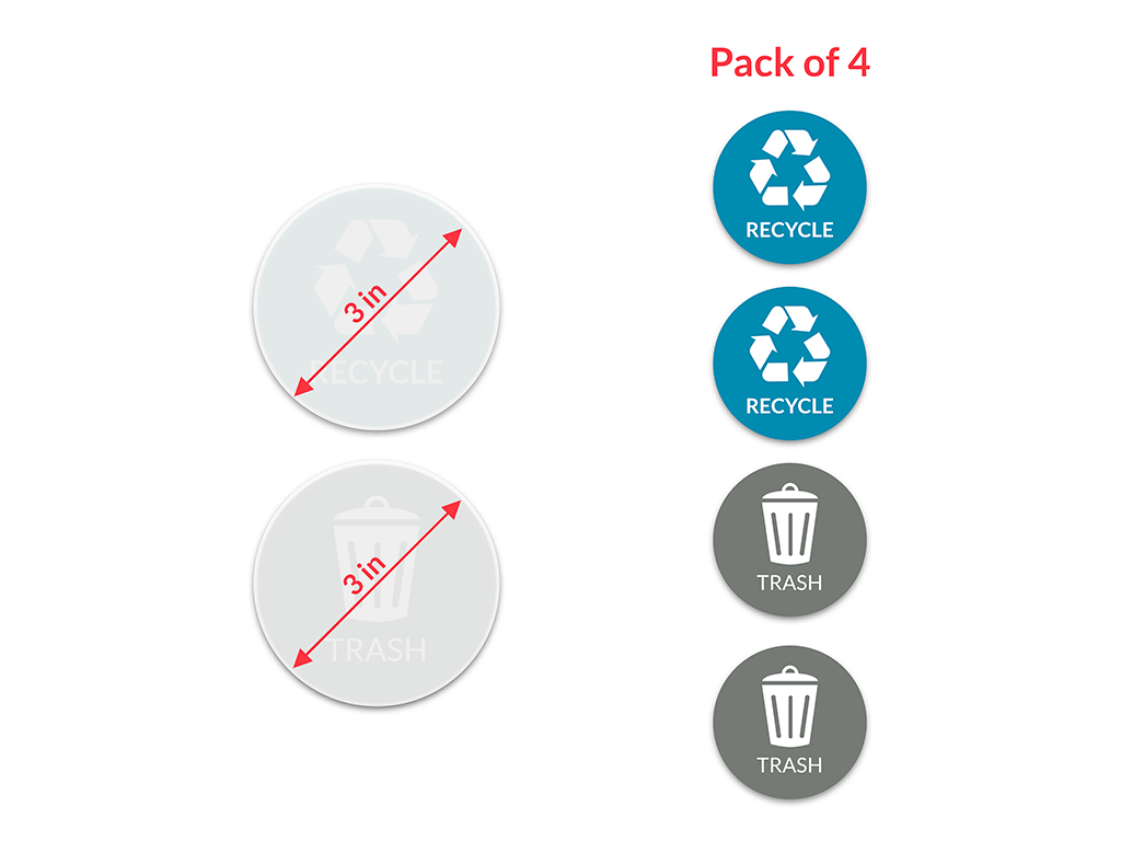 VBAP CORP Recycle Trash Bin Sticker - (Pack of 4) 3" Round Logo Sign Decal Labels Self-Adhesive Vinyl Laminated. Waterproof Indoor and Outdoor