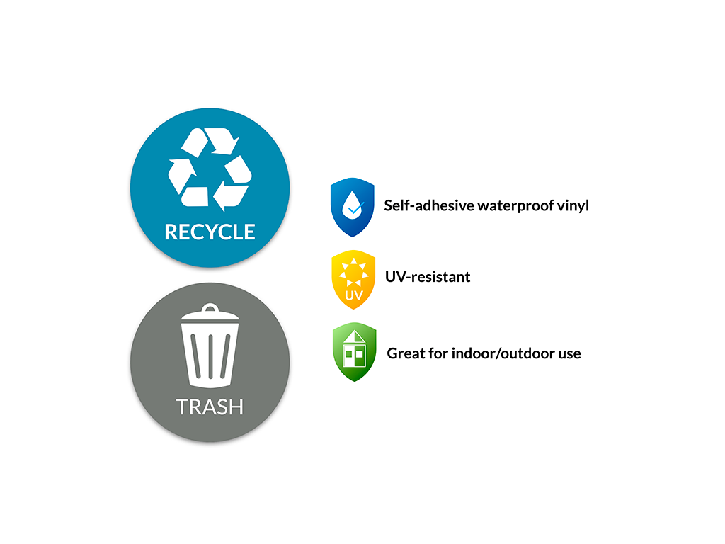 VBAP CORP Recycle Trash Bin Sticker - (Pack of 4) 3" Round Logo Sign Decal Labels Self-Adhesive Vinyl Laminated. Waterproof Indoor and Outdoor