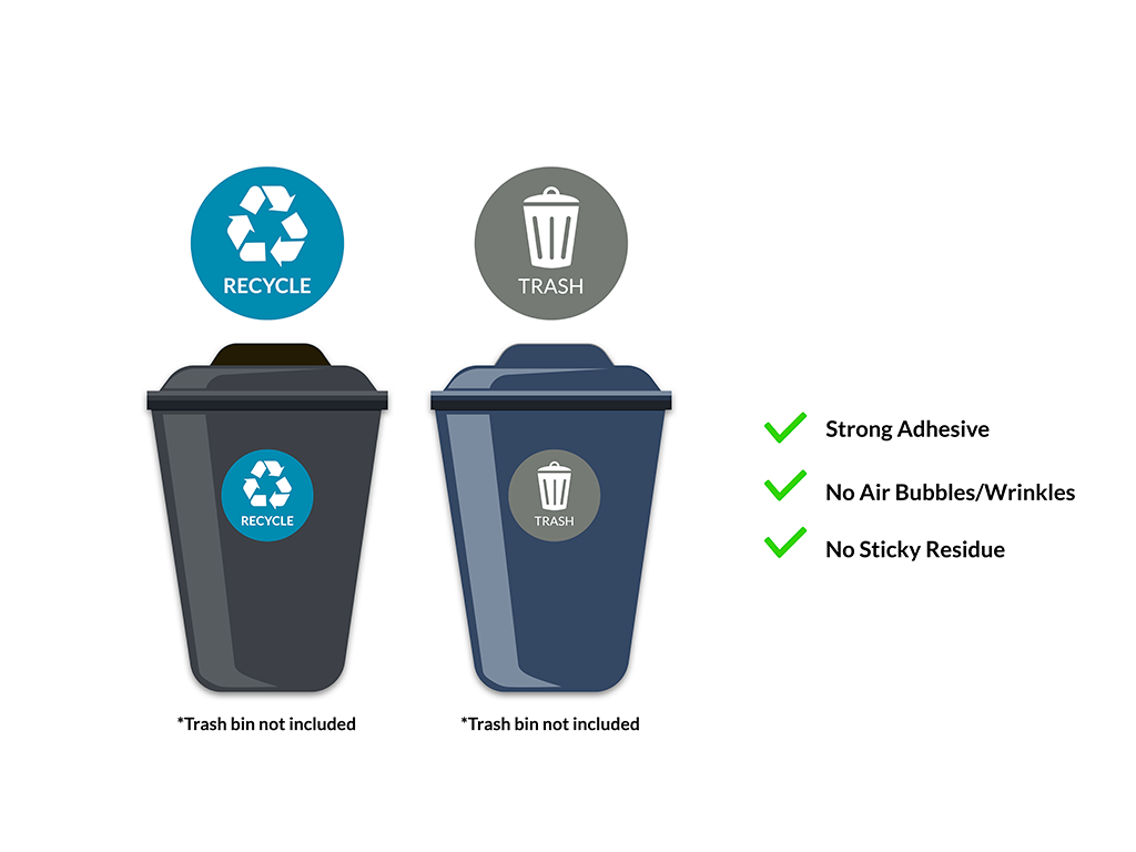 VBAP CORP Recycle Trash Bin Sticker - (Pack of 4) 3" Round Logo Sign Decal Labels Self-Adhesive Vinyl Laminated. Waterproof Indoor and Outdoor