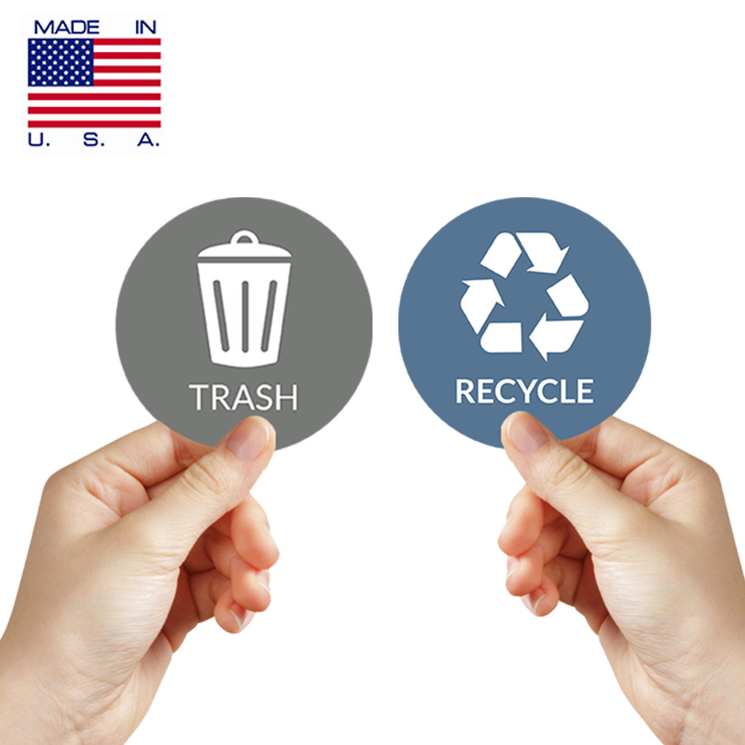 VBAP CORP Recycle Trash Bin Sticker - (Pack of 4) 3" Round Logo Sign Decal Labels Self-Adhesive Vinyl Laminated. Waterproof Indoor and Outdoor